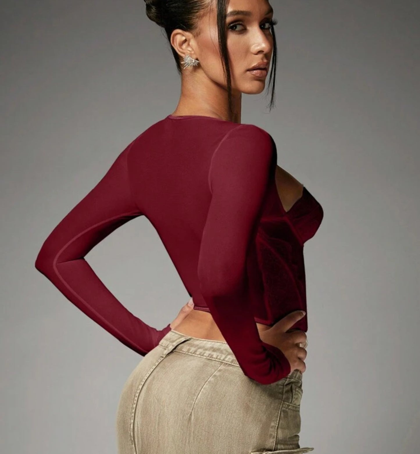 Corset valery con mangas vino tinto