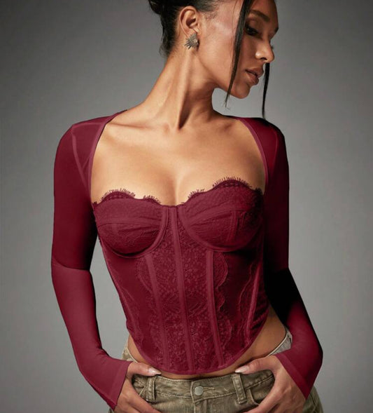 Corset valery con mangas vino tinto