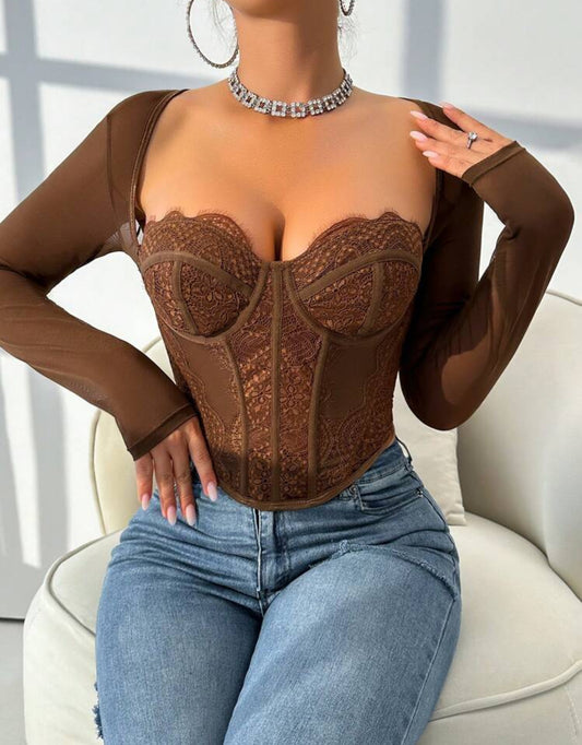 Corset Valery café manga larga