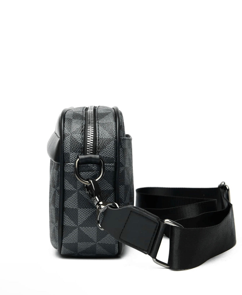 GRAY CHECKED MEN'S CROSSBODY BAG