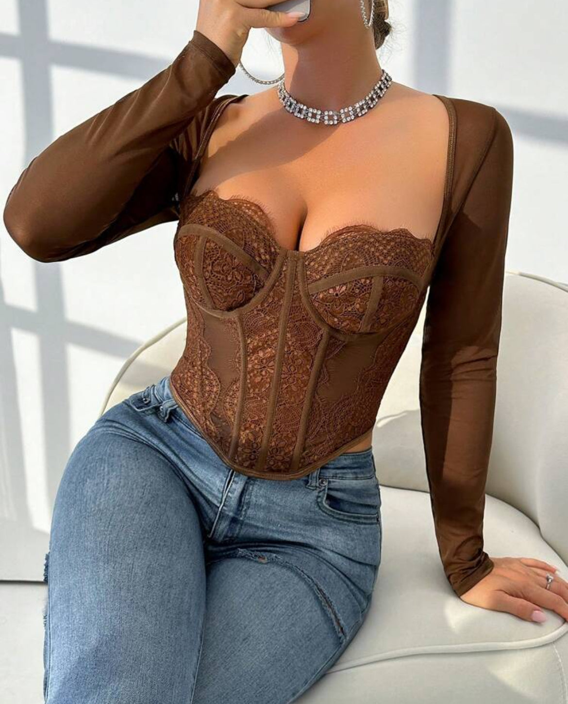 Corset Valery café manga larga