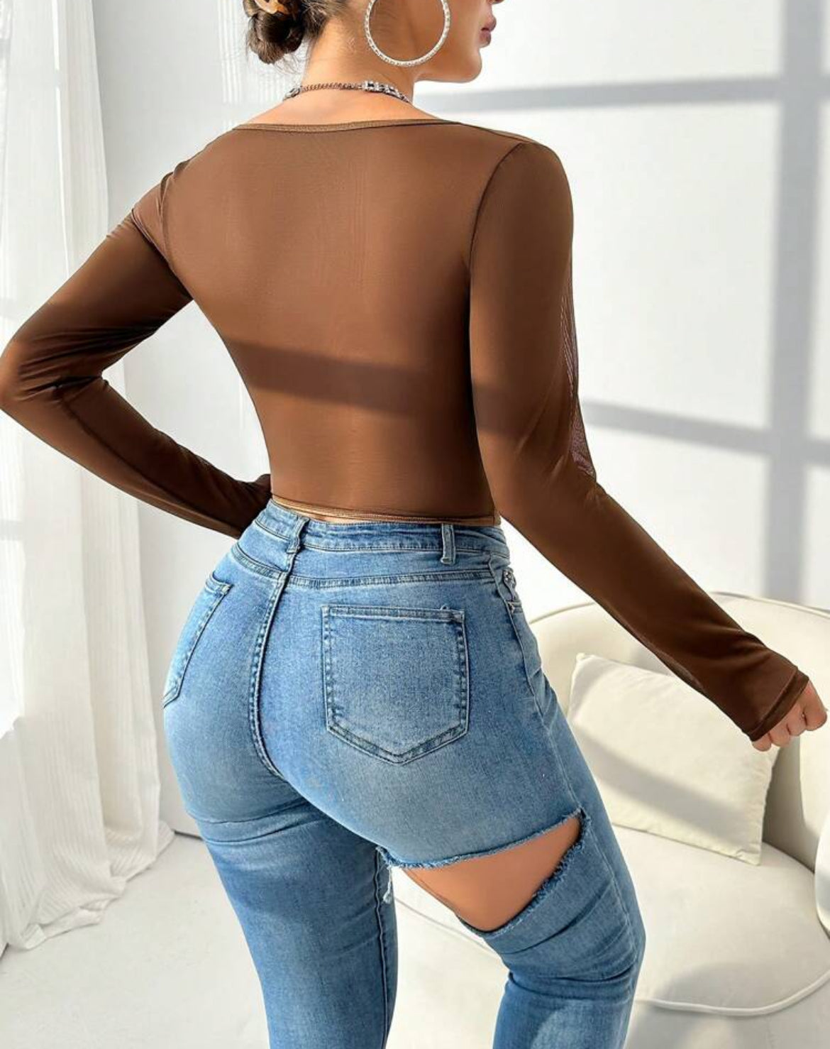 Corset Valery café manga larga