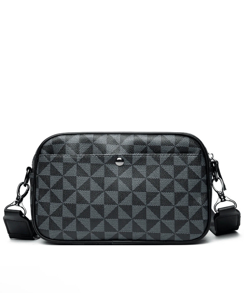 GRAY CHECKED MEN'S CROSSBODY BAG